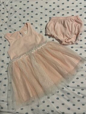 Nanette Baby Pink Tulle Dot Dress with Bloomers